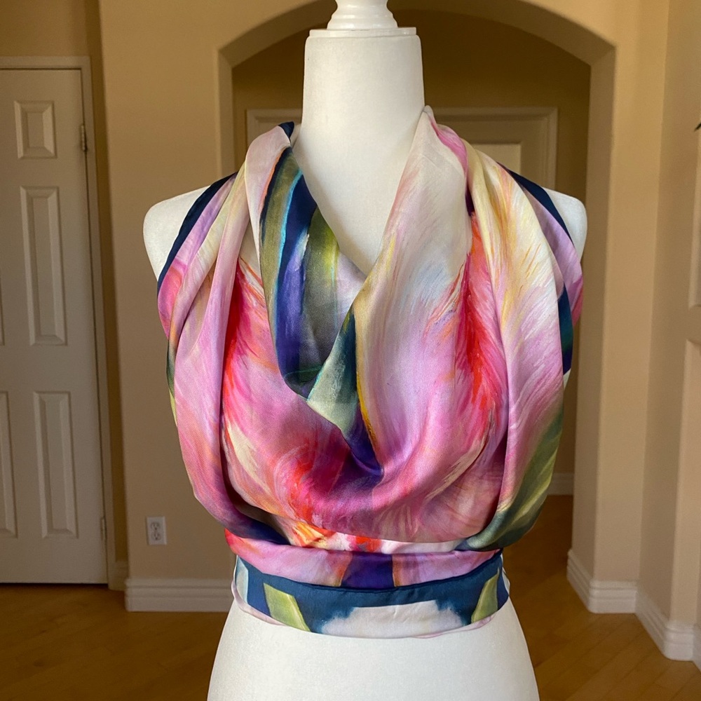 BONUS GIFT Mulberry Silk HANDMADE Vibrant Abstract Colorful Scarf Shawl Wrap